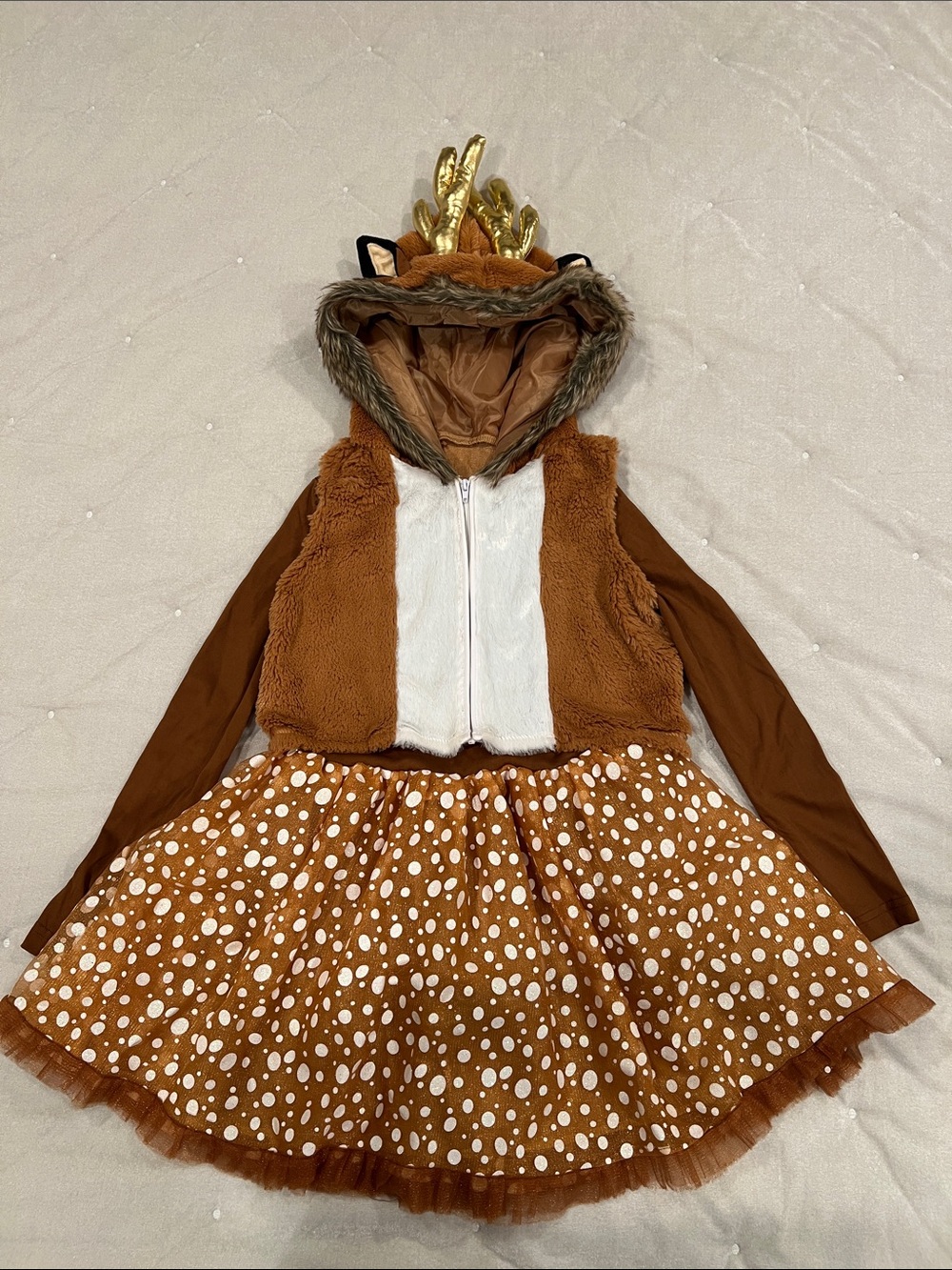 Halloween Brown Deer Costume with Gold Antlers
